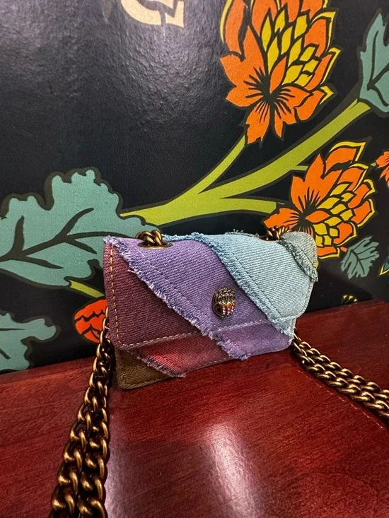 Kurt Geiger Micro Kensington Rainbow Denim Patchwork Mini Bag Eagle Head - Picture 6 of 14